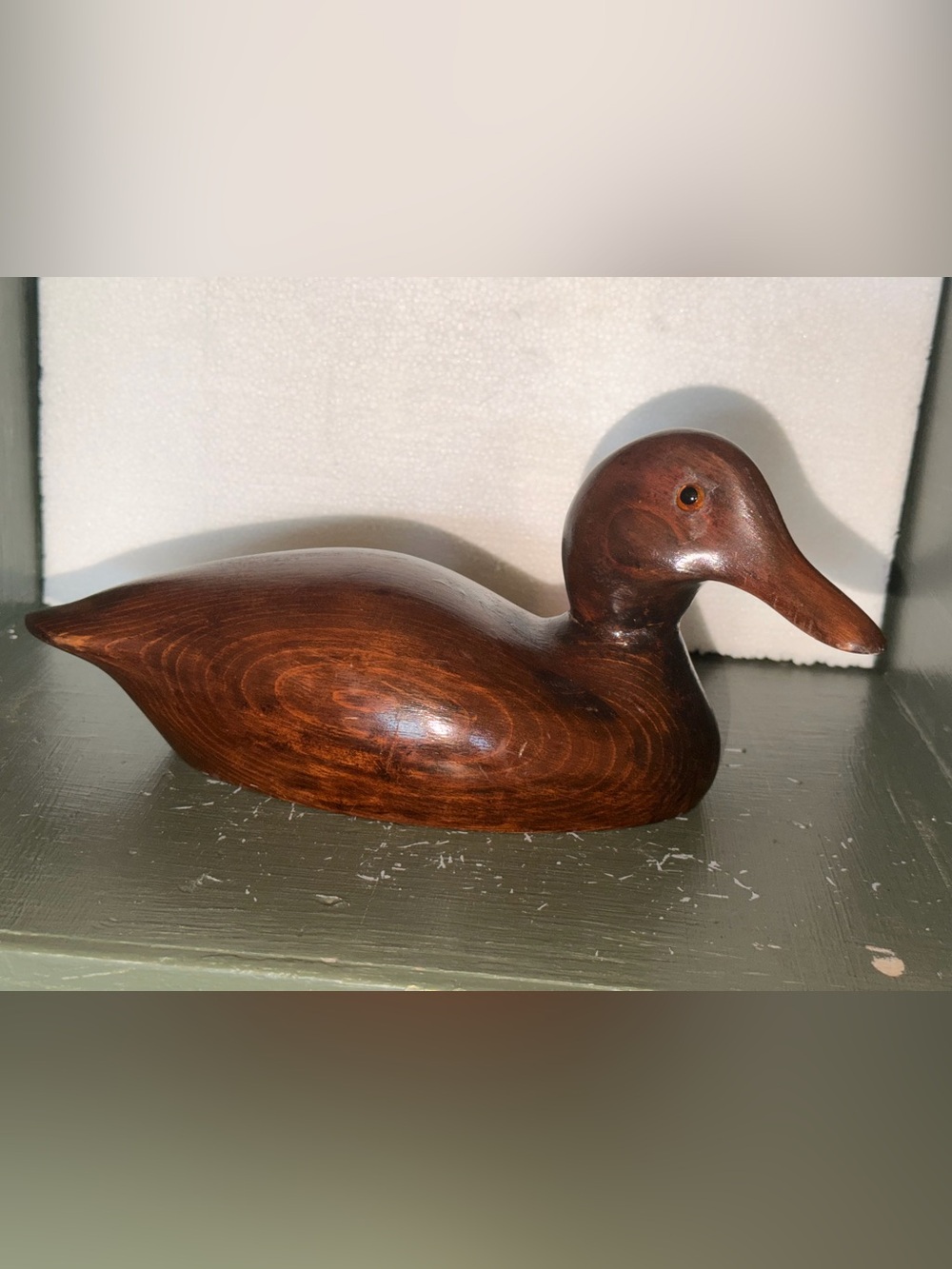 Vintage Hand Carved Natural Wood Glass Eyes Mallard Duck Decoy/Decor